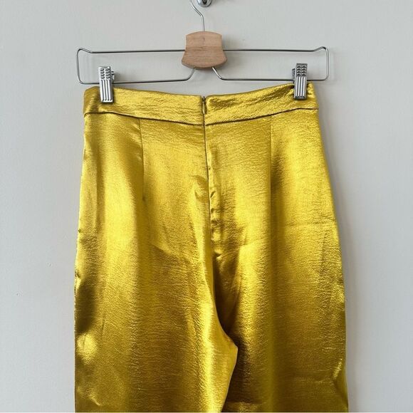 Hanifa-Golden Yellow Satin High Rise Wide Leg Long Trousers (Size:XS) - Picture 8 of 12